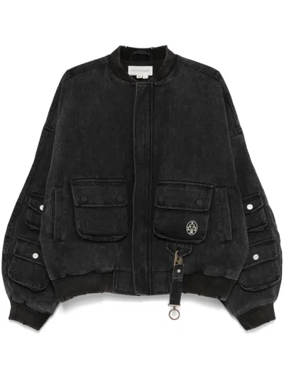 Untitled Artworks Washed Cargo Bomber Jacket In Black