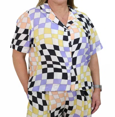Untitled In Motion Ease Short Sleeve Button Down Top In Print In Multi