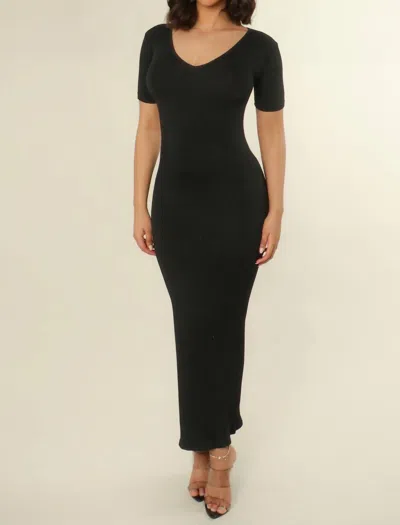 Untitled In Motion V-neck Bodycon Ribbed Dress In Black