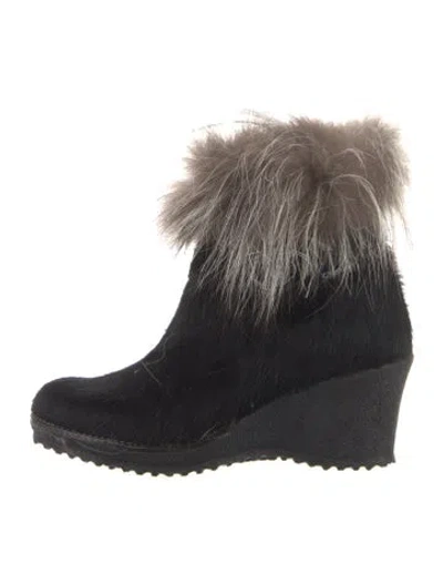 Pre-owned Unttld Ponyhair Fur Trim Boots In Black