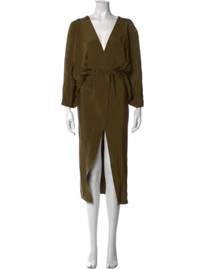 Pre-owned Unttld Silk Midi Length Dress In Green