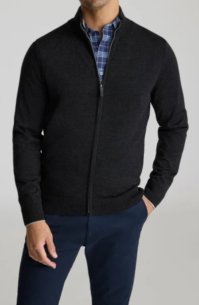 Untuckit Alston Merino Wool Zip Cardigan In Black