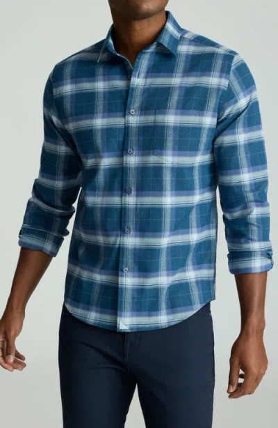 Untuckit Barker Shadow Check Performance Flannel Button-up Shirt In Blue