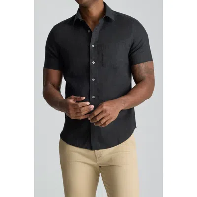Untuckit Cameron Solid Wrinkle Resistant Linen Button-up Shirt In Black