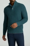 Untuckit Castilla Cable Knit Half Button Pullover In Green