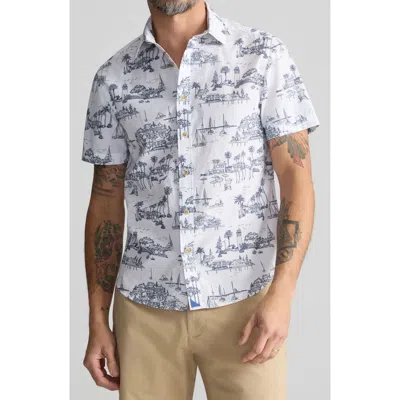 Untuckit Duna Printed Cotton Short Sleeve Shirt In White Blue
