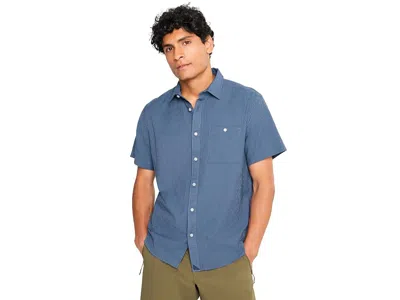 Untuckit Performance Short Sleeve Forbes Seersucker Shirt Men's Clothing Dark Blue: Sm Regular Fit, Cotton/ny In Multi