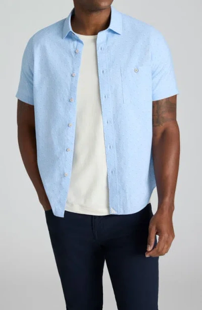 Untuckit Quinn Summerweight Short Sleeve Sailboat Print Cotton & Linen Button-up Shirt In Blue