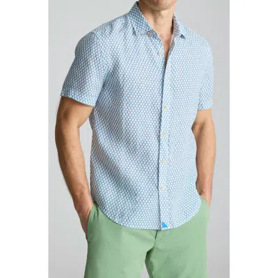 Untuckit Redcroft Microprint Short Sleeve Linen Button-up Shirt In Blue