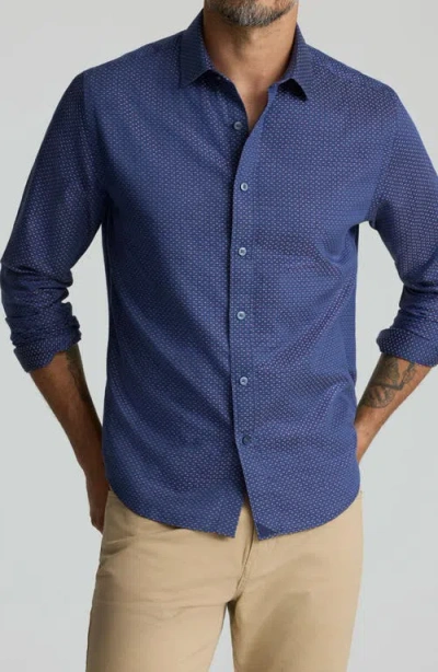 Untuckit Rigby Navy Micropattern Wrinkle Free Cotton Button-up Shirt In Blue