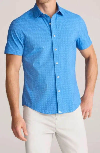 Untuckit Sailboat Print Short Sleeve Performance Button-up Shirt In Blue