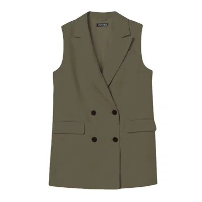 Unum Diem Women's Green Tailored Double-breasted Waistcoat - Olive In Gray