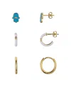 Unwritten 14k Gold Flash-plated Cubic Zirconia Blue Enamel Hamsa Post Stud And Hoops Earring Set In Gold