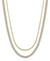 Unwritten 14k Gold Flash-plated Light Blue Enamel Curb Chain And Herringbone Chain Necklace Set In Gold