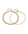 Unwritten 14k Gold Flash-plated Light Pink Enamel Curb Chain And Herringbone Chain Bracelet Set In Gold