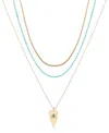 Unwritten 14k Gold Flash Plated Reconstituted Turquoise Stone And Evil Eye Heart Layered Pendant Necklaces, 3 In Gold