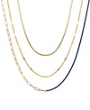 Unwritten 14k Gold Flash Plated White Enamel Paperclip Herringbone Chain Layered Necklaces, 3 Piece Set In Gold
