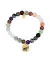 Unwritten 14k Gold Plated Crystal Strength Elephant Multi Color Matte Stone Stretch Bracelet In Gold