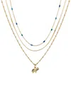 Unwritten 14k Gold Plated Elephant And Blue Enamel Beads Layered Necklace Set, 3 Pieces In Gold