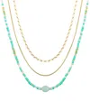 Unwritten Amazonite Beaded Snake Chain Layered 3-piece Necklace Set In Yellow