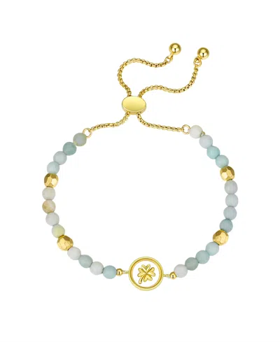 Unwritten Amazonite Stone Clover Bolo Bracelet In Gold