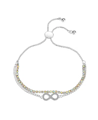 Unwritten Aurora Borealis Crystal Infinity Double Strand Bolo Bracelet In Silver