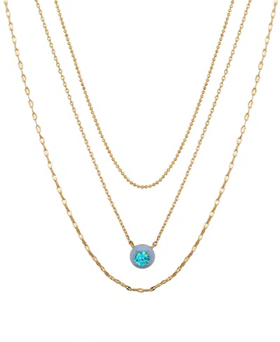 Unwritten Blue Cubic Zirconia And Blue Enamel Pendant Layered Necklace Set In Gold