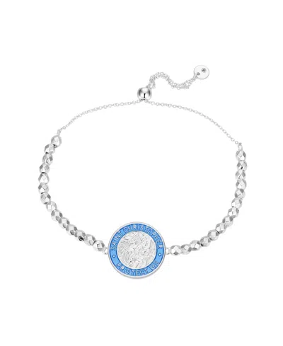 Unwritten Blue Enamel "saint Christopher Protect Us" Beaded Bolo Bracelet In White