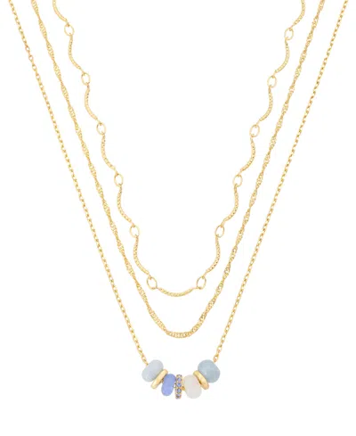 Unwritten Crystal And Dyed Quartz Gold-tone Plated Blue Rondelle Bead Trio Necklace Set