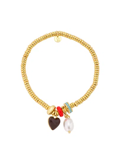 Unwritten Crystal Gold-plated Beaded Heart Charm Stretch Bracelet