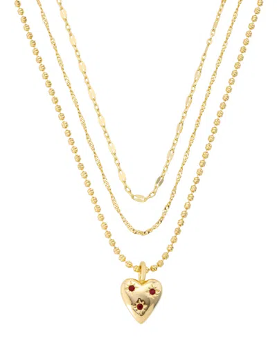 Unwritten Crystal Gold-tone Plated Ruby Heart Pendant Trio Necklace Set