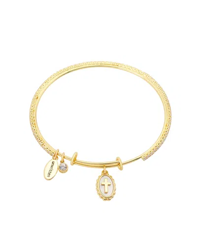 Unwritten Crystal Tennis Cross Charm Bracelet In Gold