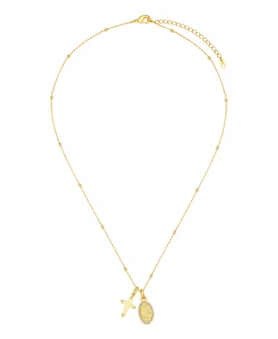 Unwritten Crystal Virgin Mary And Cross Charm Pendant Necklace In Gold