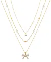 Unwritten Cubic Zircoina And Mother Of Pearl Bow Layered Pendant Necklace Set In Gold