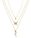 Unwritten Cubic Zirconia Abalone Buttterfly Rose Layered Necklace Set In Gold