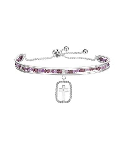 Unwritten Cubic Zirconia Amethyst Cross Cuff Bangle Bracelet In Silver