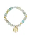 Unwritten Cubic Zirconia And Amazonite Stone Family Tree Stretch Bracelet In Gold