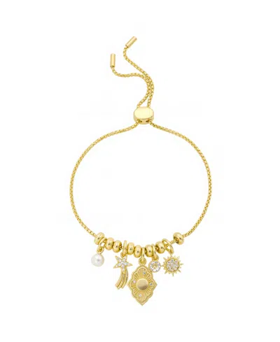 Unwritten Cubic Zirconia And Crystal Charm Adjustable Bolo Bracelet In Gold