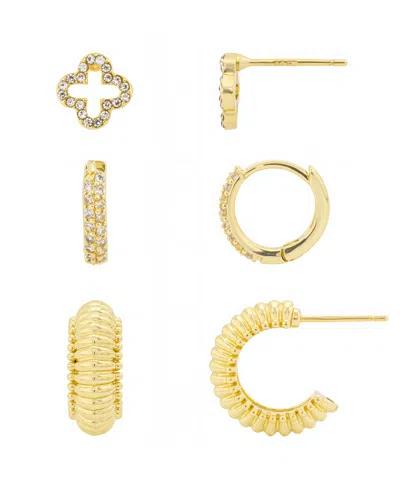 Unwritten Cubic Zirconia And Crystal Clover Stud And Hoop Earring Set In Gold