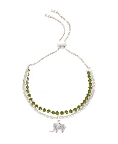 Unwritten Cubic Zirconia And Crystal Elephant Adjustable Bolo Bracelet In Metallic