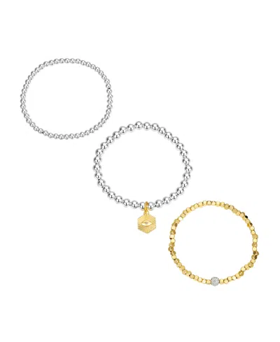 Unwritten Cubic Zirconia And Crystal Fireball Evil Eye Beaded Stretch Bracelet Set In Two Tone