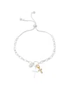 Unwritten Cubic Zirconia And Cultivated Pearl Faith Cluster Charm Bracelet In Yellow