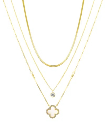 Unwritten Cubic Zirconia And Mother Of Pearl Clover Necklace Set In Gold