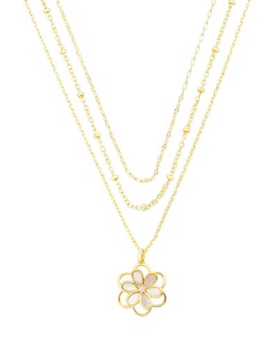 Unwritten Cubic Zirconia And Mother Of Pearl Floral Pendant Trio Necklace Set In Gold