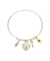 Unwritten Cubic Zirconia And Mother Of Pearl Heart Lock And Key "mama" Bangle Bracelet In Two Tone