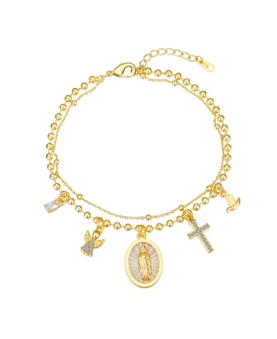 Unwritten Cubic Zirconia And Mother Of Pearl Virgin Mary Angel Cross Dove Bracelet In Gold