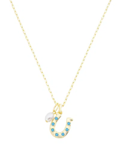 Unwritten Cubic Zirconia And Pearl Horseshoe Cluster Charm Pendant Necklace In Gold