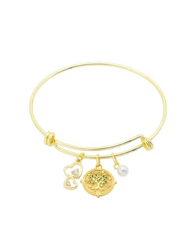 Unwritten Cubic Zirconia And Pearl Tree Of Life Charm Bangle Bracelet In Gold