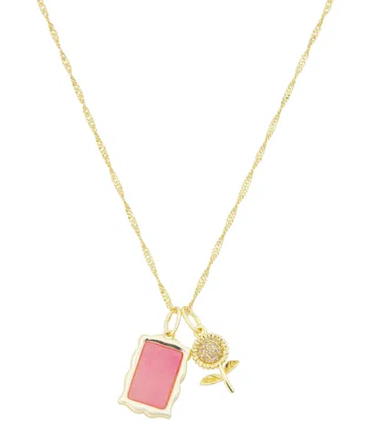 Unwritten Cubic Zirconia And Semi Precious Stone Floral Cluster Charm Pendant Necklace In Gold