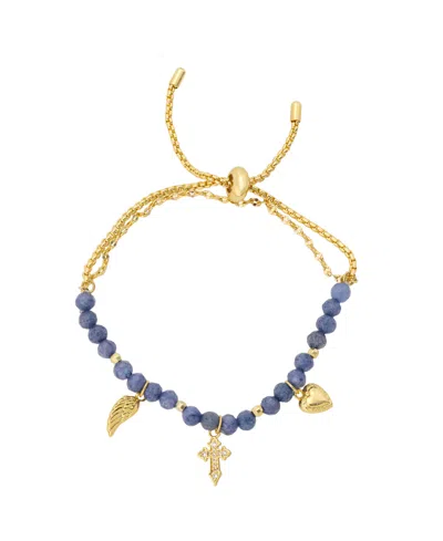Unwritten Cubic Zirconia Beaded Layer Bracelet With Faith Charms Slider Bracelet In Gold